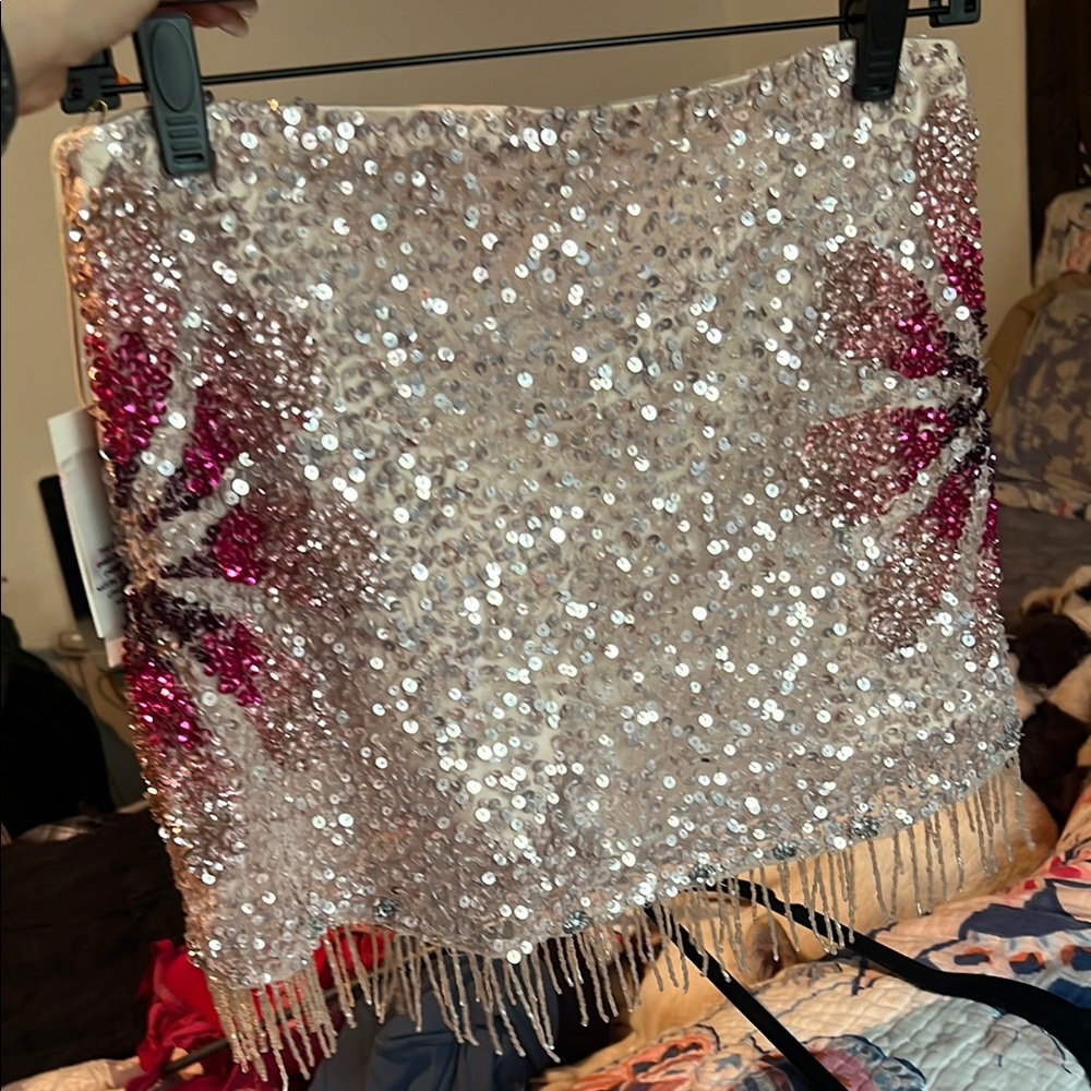 Tularosa Silver Sequin Mini Skirt Cocktail